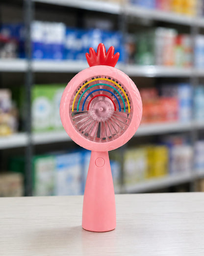 Cute Rechargeable Rainbow LED Fan – Portable Hand Fan with Multicolor Night Light