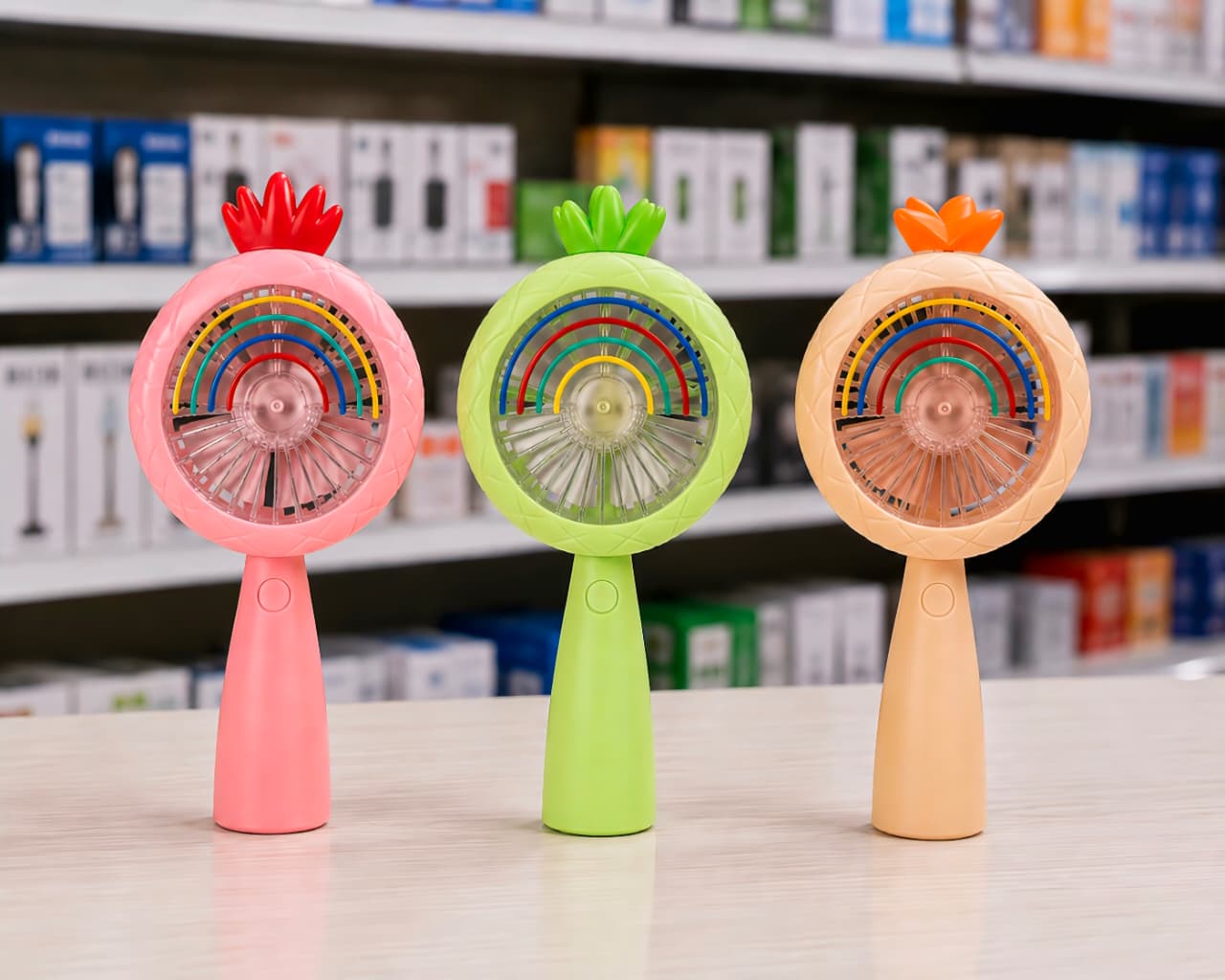 Cute Rechargeable Rainbow LED Fan – Portable Hand Fan with Multicolor Night Light