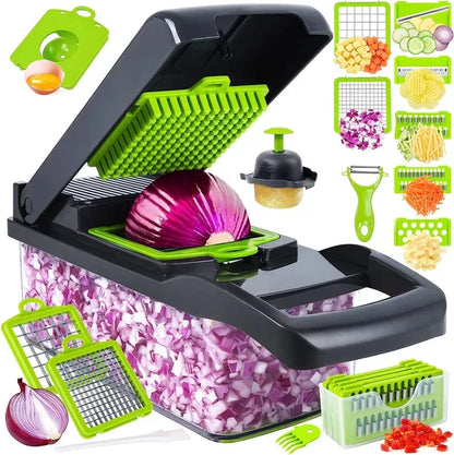 16-in-1 Vegetable Chopper – Manual Cutter, Slicer & Dicer Set