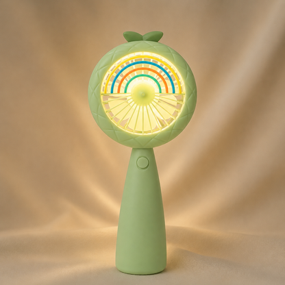 Cute Rechargeable Rainbow LED Fan – Portable Hand Fan with Multicolor Night Light