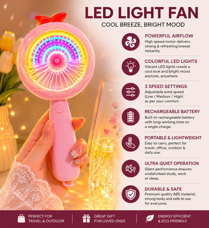 Cute Rechargeable Rainbow LED Fan – Portable Hand Fan with Multicolor Night Light