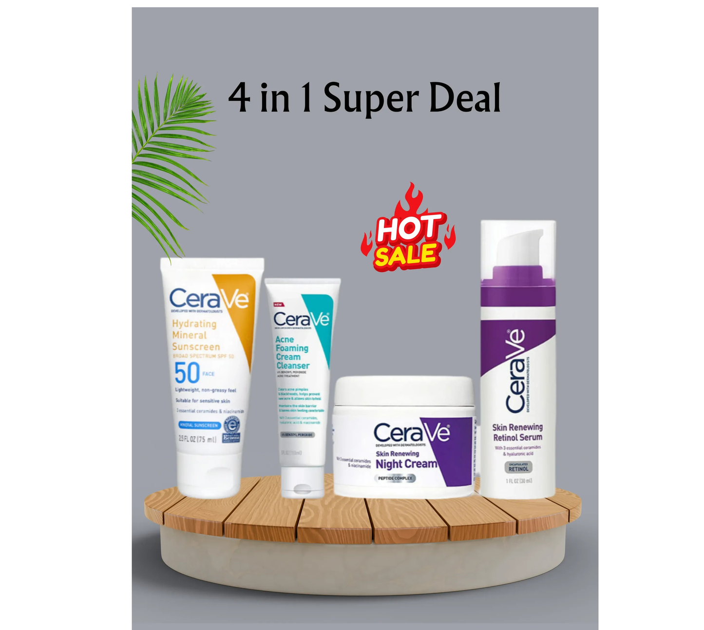 Cerave Skincare Kit – Cleanser, Retinol, Night Cream & SPF 50