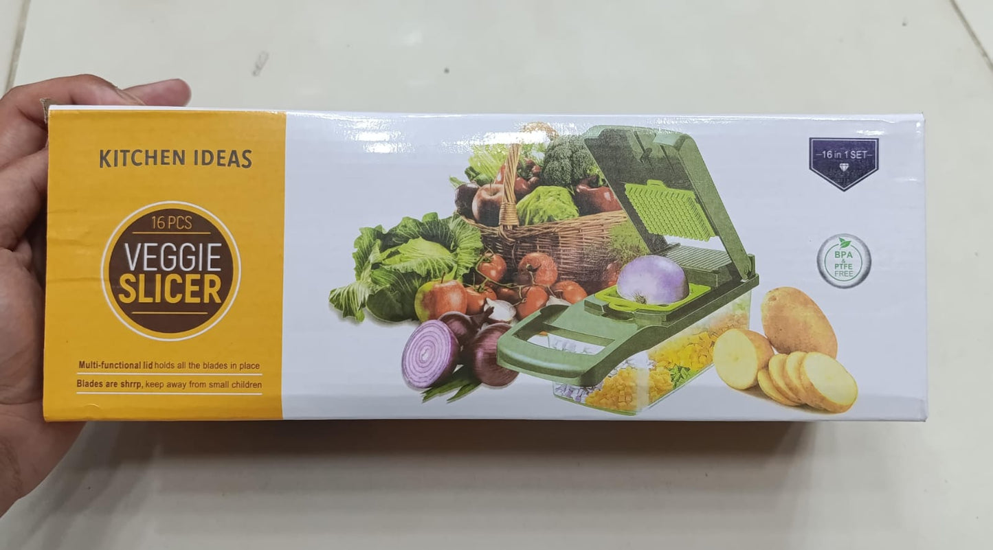 16-in-1 Vegetable Chopper – Manual Cutter, Slicer & Dicer Set